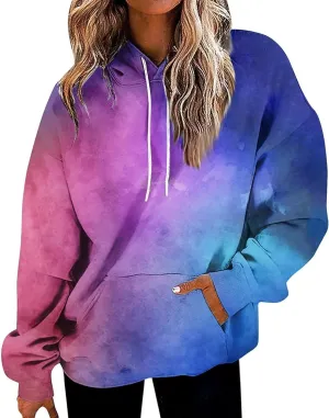 Sweatshirt Hoodies for Women Loose Fit Baggy Gradient Colors Pullover Tops Trendy Casual Fall Sweatshirts with Pocket