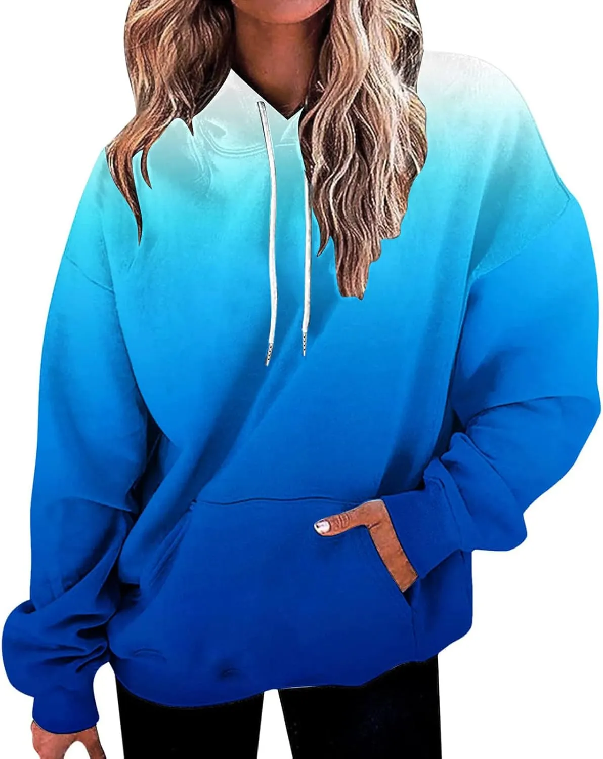 Sweatshirt Hoodies for Women Loose Fit Baggy Gradient Colors Pullover Tops Trendy Casual Fall Sweatshirts with Pocket