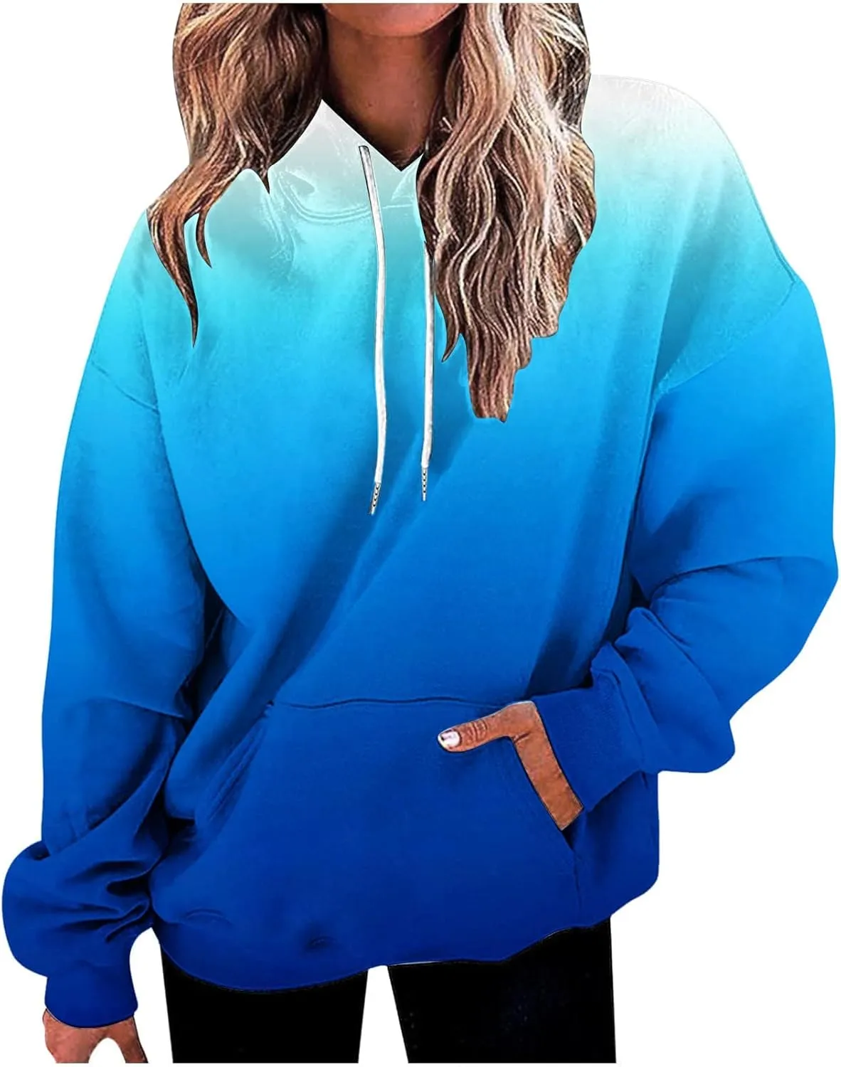 Sweatshirt Hoodies for Women Loose Fit Baggy Gradient Colors Pullover Tops Trendy Casual Fall Sweatshirts with Pocket