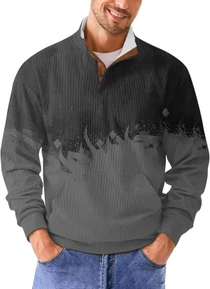 Sweatshirts For Men Clothes Casual Fashion Graphic Sports Stand Collar Button Long Sleeve Vintage Sweatshirts