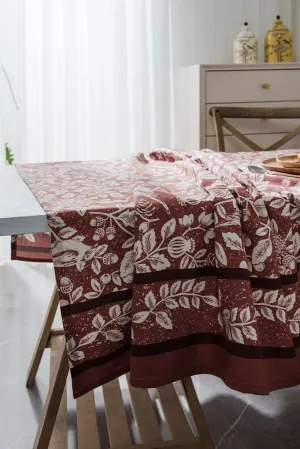 Tablecloth Plant Flower Bird Imitation Cotton Linen Fabric Orange Printed for Rectangular Dining Table