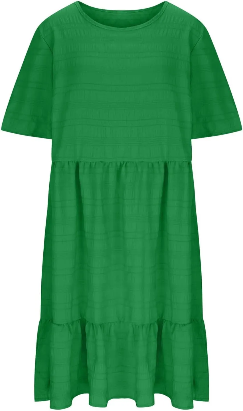 TANGNADE Summer Dresses for Women Plus Size Short Sleeve Crewneck T Shirt Dress Dressy Casual Ruffle Flowy Beach Sundresses