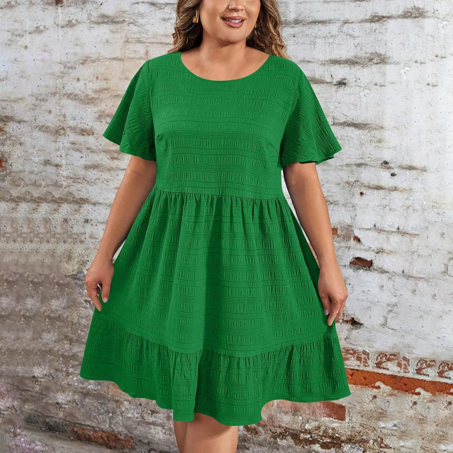TANGNADE Summer Dresses for Women Plus Size Short Sleeve Crewneck T Shirt Dress Dressy Casual Ruffle Flowy Beach Sundresses