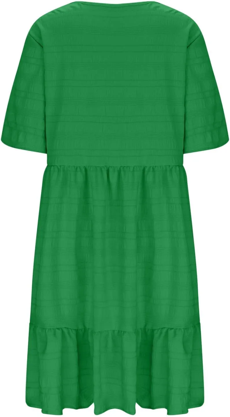 TANGNADE Summer Dresses for Women Plus Size Short Sleeve Crewneck T Shirt Dress Dressy Casual Ruffle Flowy Beach Sundresses