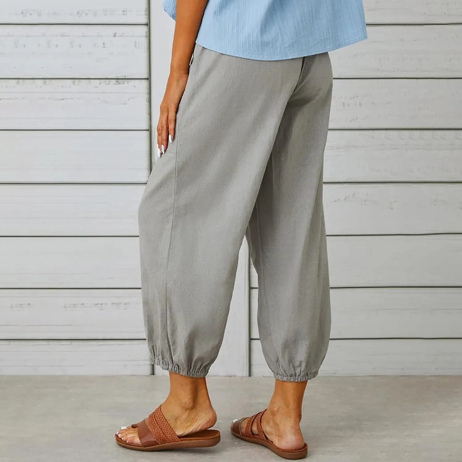 TANGNADE Womens Summer Pants Lightweight Fashion Casual Linen Drawstring Pants Vacation Outfits for Women Boho Clothes