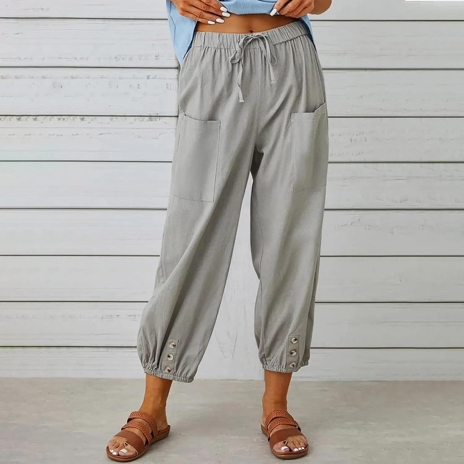 TANGNADE Womens Summer Pants Lightweight Fashion Casual Linen Drawstring Pants Vacation Outfits for Women Boho Clothes
