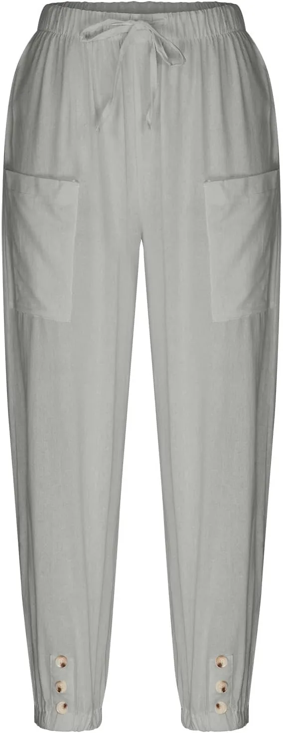 TANGNADE Womens Summer Pants Lightweight Fashion Casual Linen Drawstring Pants Vacation Outfits for Women Boho Clothes
