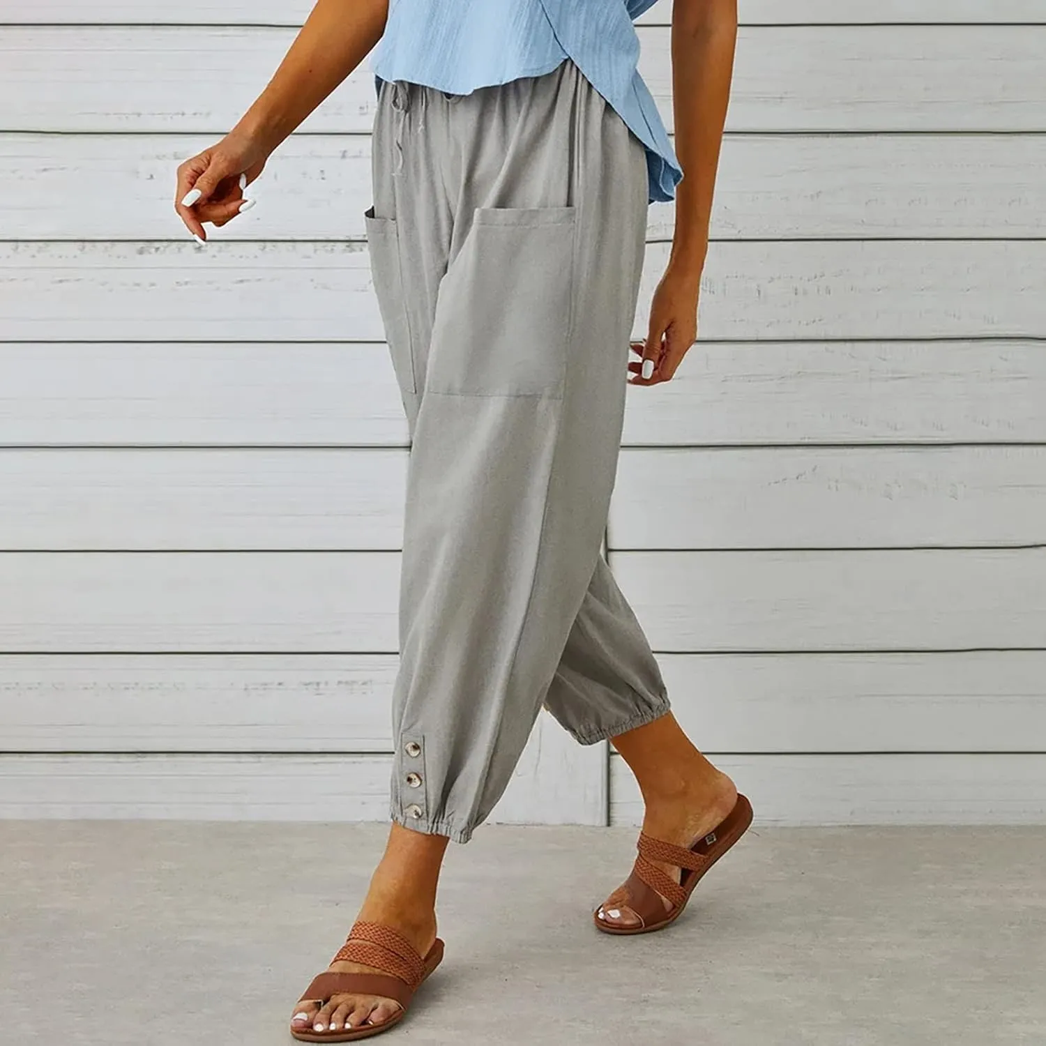 TANGNADE Womens Summer Pants Lightweight Fashion Casual Linen Drawstring Pants Vacation Outfits for Women Boho Clothes
