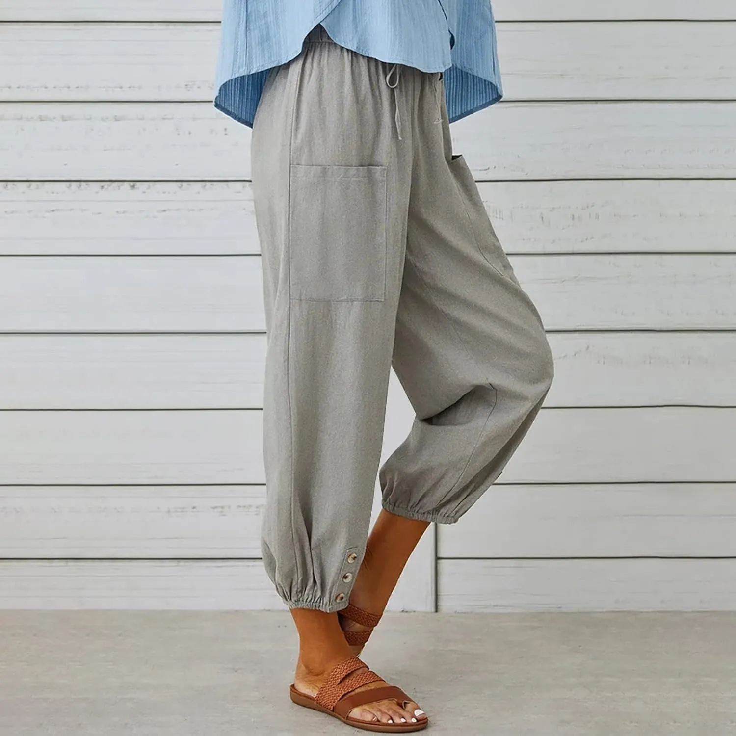 TANGNADE Womens Summer Pants Lightweight Fashion Casual Linen Drawstring Pants Vacation Outfits for Women Boho Clothes