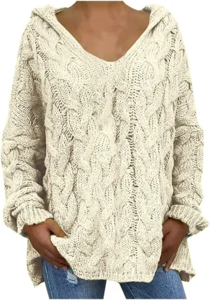 TANGNADE Womens Winter Sweaters Plus Size Hoodies Sweater Knit V Neck Tops Oversized Fashion Casual Long Sleeve Pullover