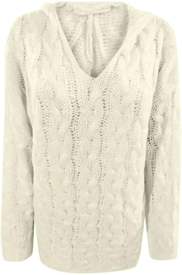 TANGNADE Womens Winter Sweaters Plus Size Hoodies Sweater Knit V Neck Tops Oversized Fashion Casual Long Sleeve Pullover