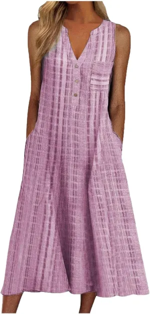 TARIENDY Womens Casual Sundress Trendy 2025 Summer Dress Sleeveless Beach Outfits V Neck Button Down Dress with Pockets