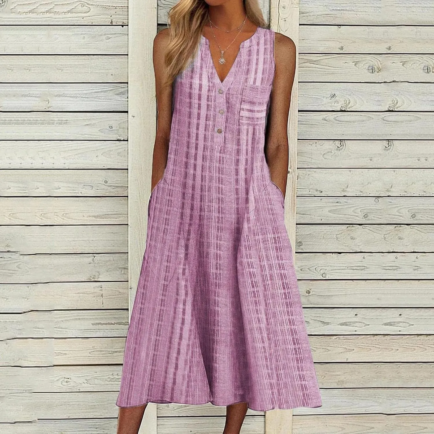 TARIENDY Womens Casual Sundress Trendy 2025 Summer Dress Sleeveless Beach Outfits V Neck Button Down Dress with Pockets