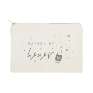 The Cotton & Canvas Co. Champagne Celebration Matron of Honor Wedding Cosmetic Bag, Bridal Party Gift and Travel Make Up Pouch