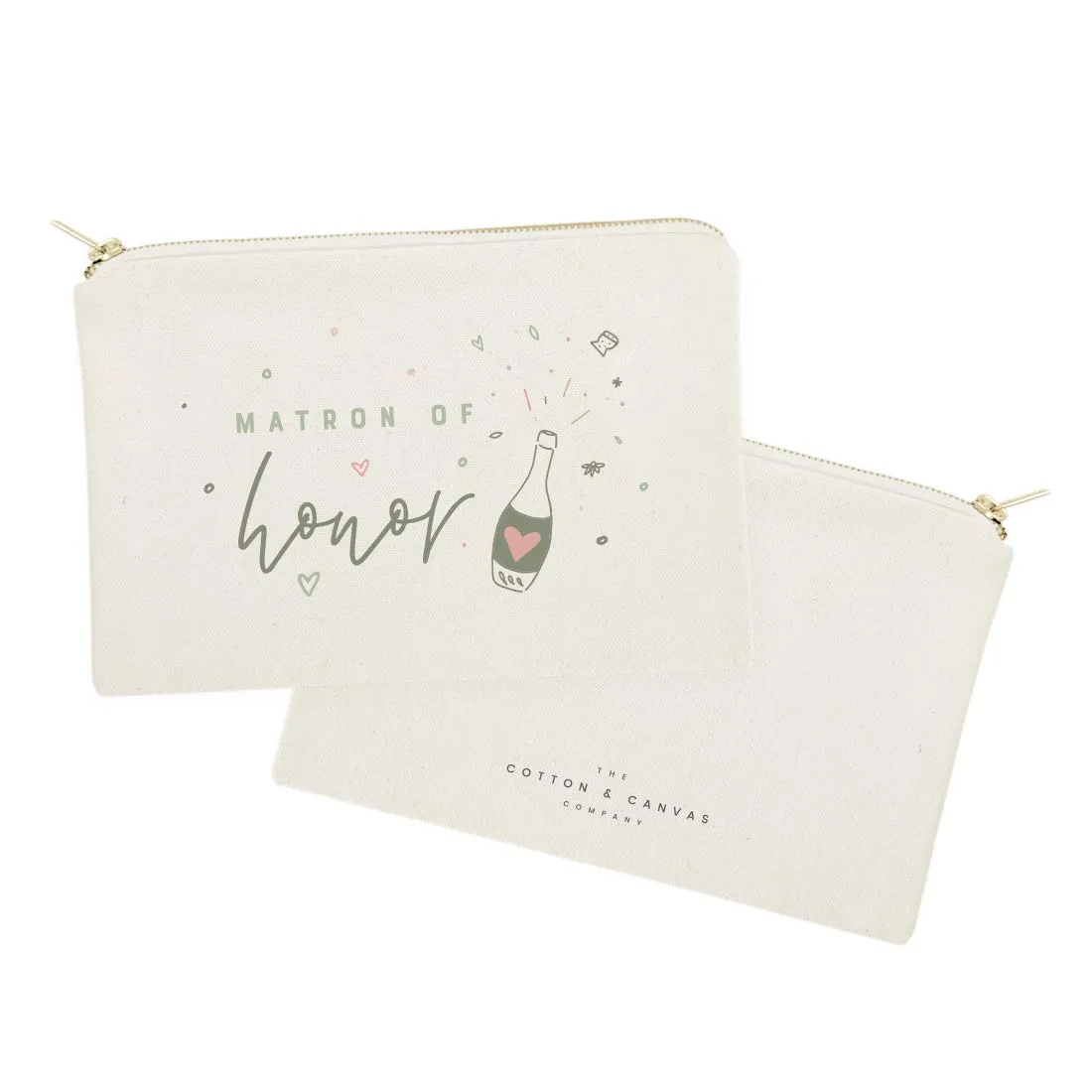 The Cotton & Canvas Co. Champagne Celebration Matron of Honor Wedding Cosmetic Bag, Bridal Party Gift and Travel Make Up Pouch