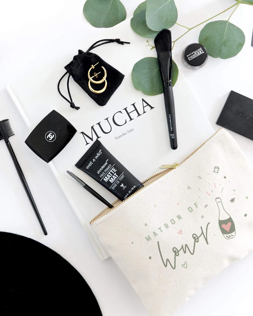 The Cotton & Canvas Co. Champagne Celebration Matron of Honor Wedding Cosmetic Bag, Bridal Party Gift and Travel Make Up Pouch
