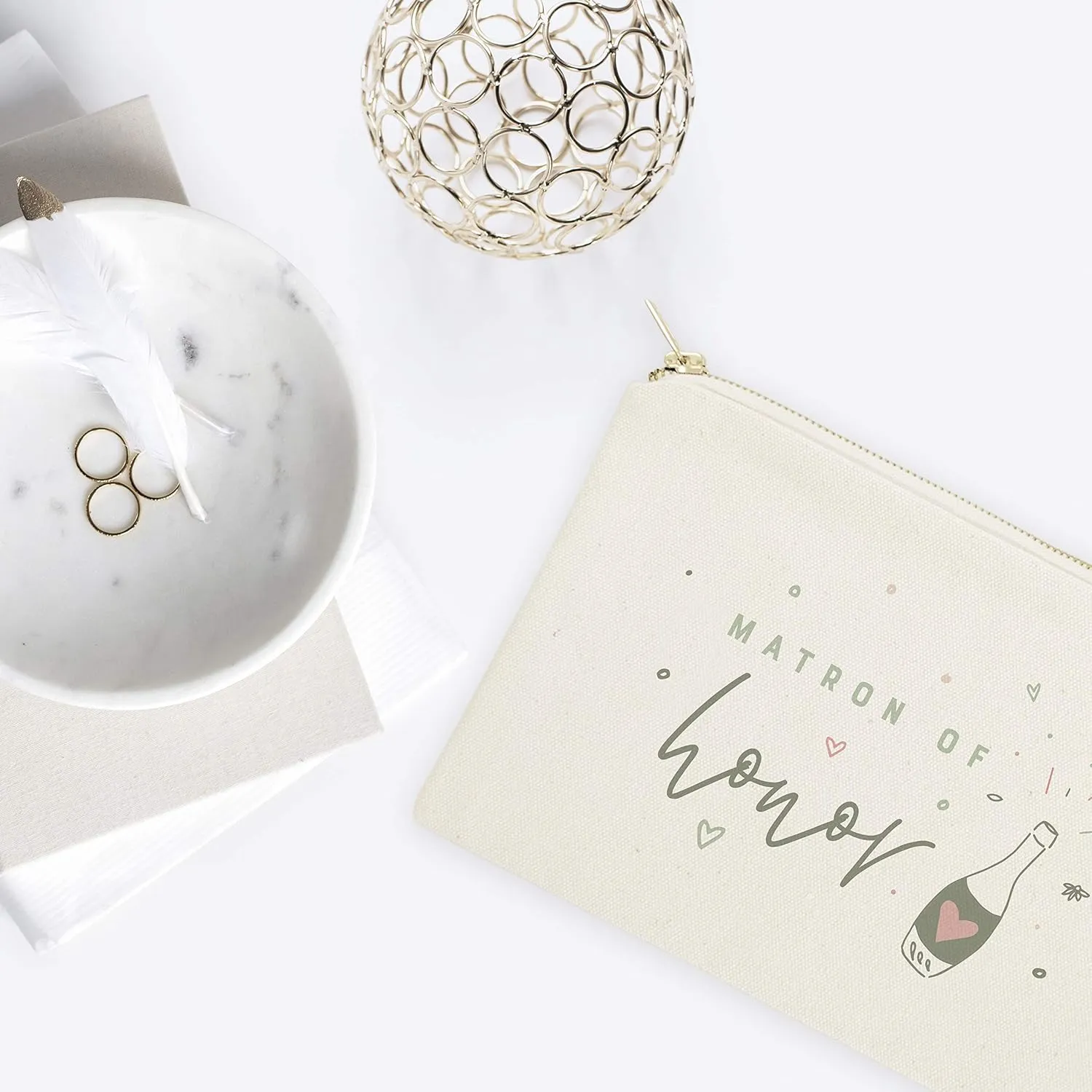 The Cotton & Canvas Co. Champagne Celebration Matron of Honor Wedding Cosmetic Bag, Bridal Party Gift and Travel Make Up Pouch