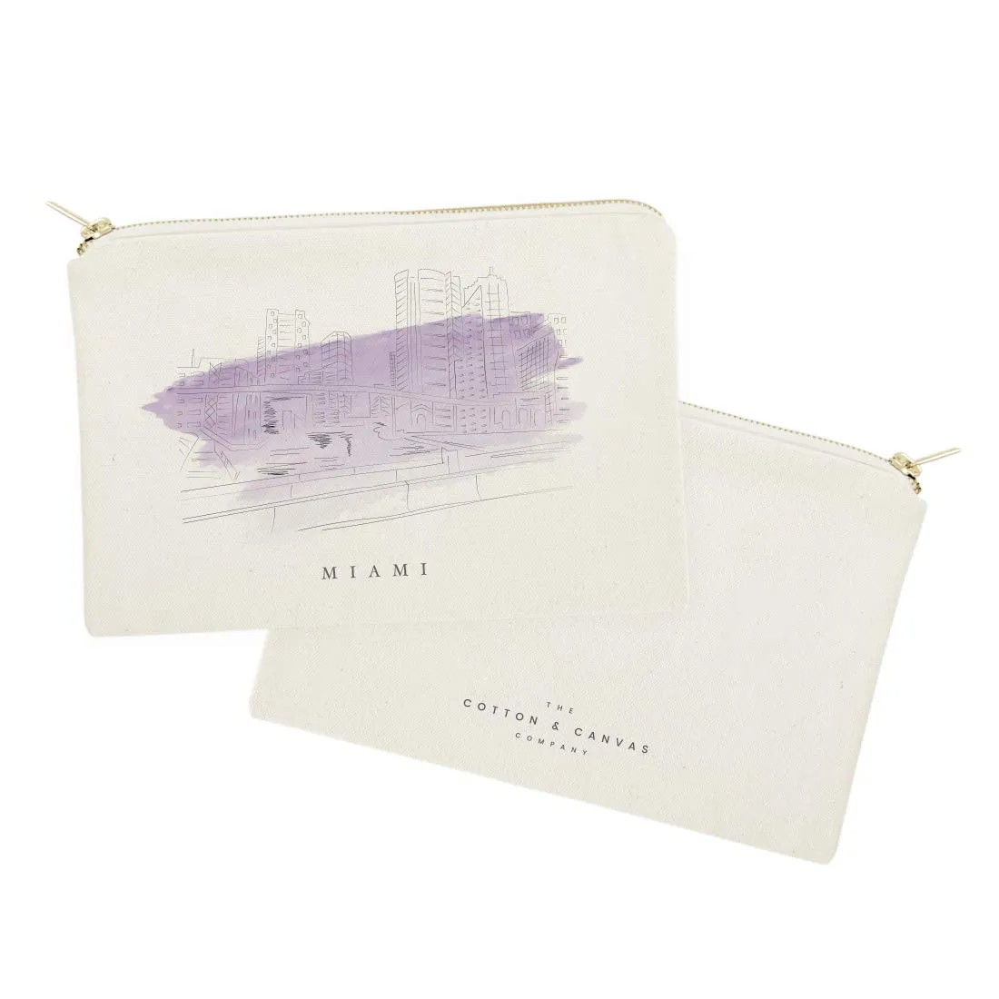 The Cotton & Canvas Co. Miami Cityscape, Skyline, Souvenir Cosmetic Bag and Travel Make Up Pouch