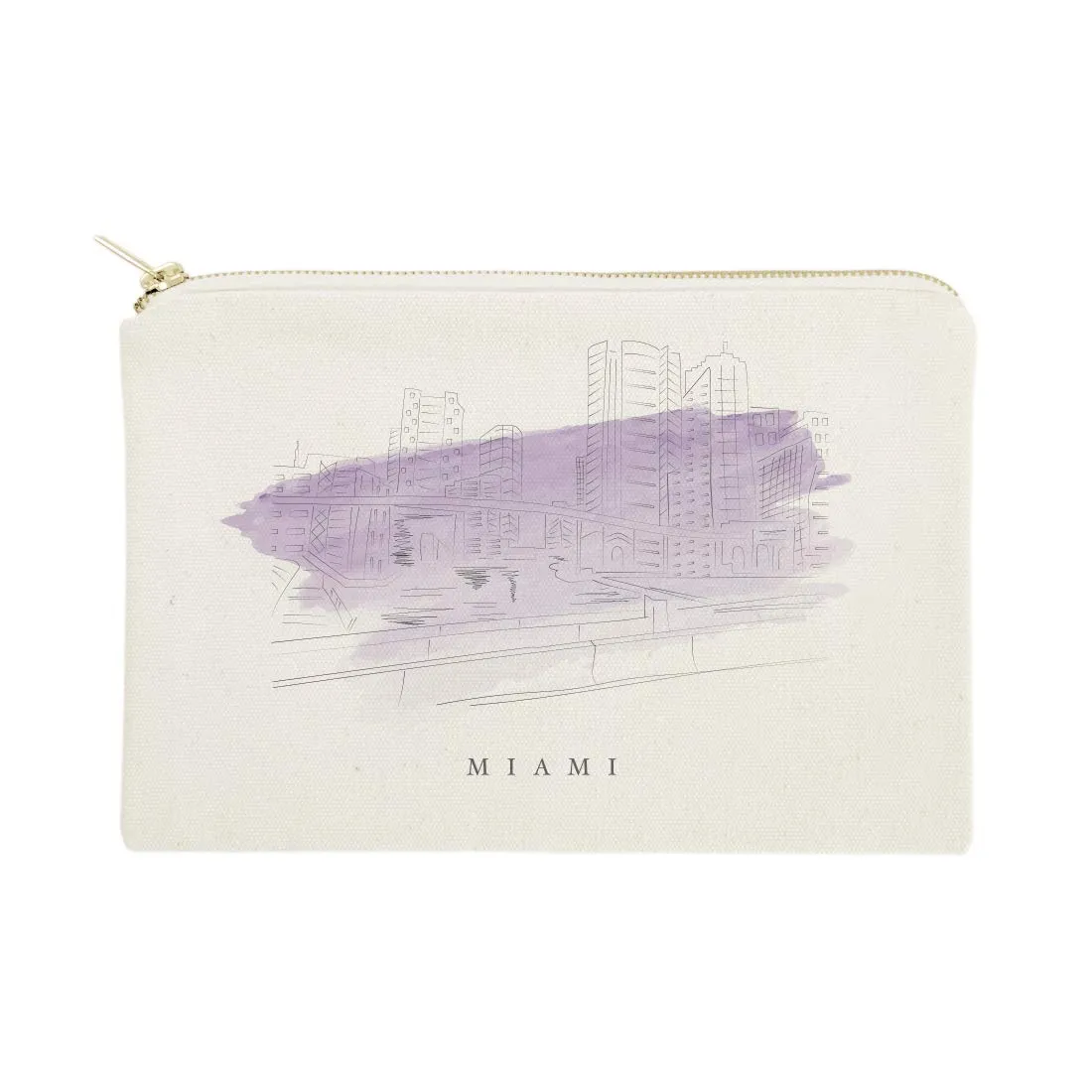 The Cotton & Canvas Co. Miami Cityscape, Skyline, Souvenir Cosmetic Bag and Travel Make Up Pouch