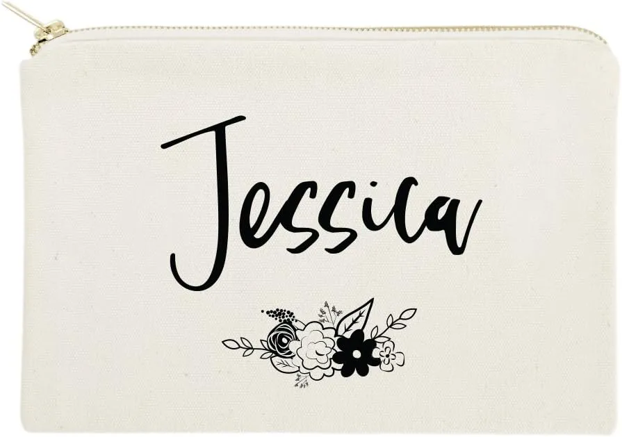 The Cotton & Canvas Co. Personalized Name Floral Cosmetic Bag and Travel Makeup Pouch