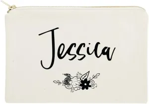 The Cotton & Canvas Co. Personalized Name Floral Cosmetic Bag and Travel Makeup Pouch