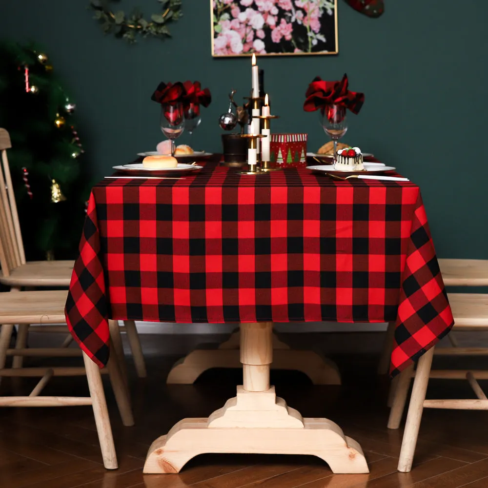 Theme Decoration Red Black White Square Plaid Christmas Festival Yarn-Dyed Tablecloth