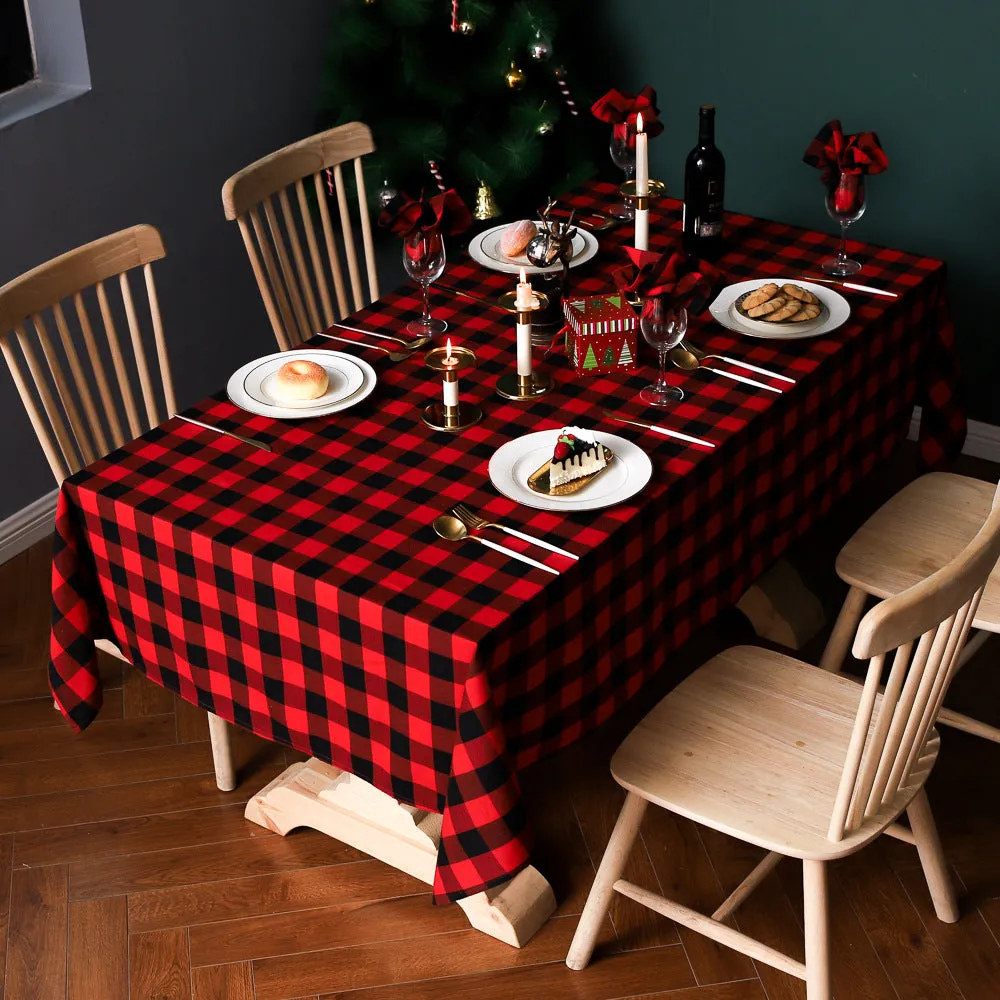 Theme Decoration Red Black White Square Plaid Christmas Festival Yarn-Dyed Tablecloth