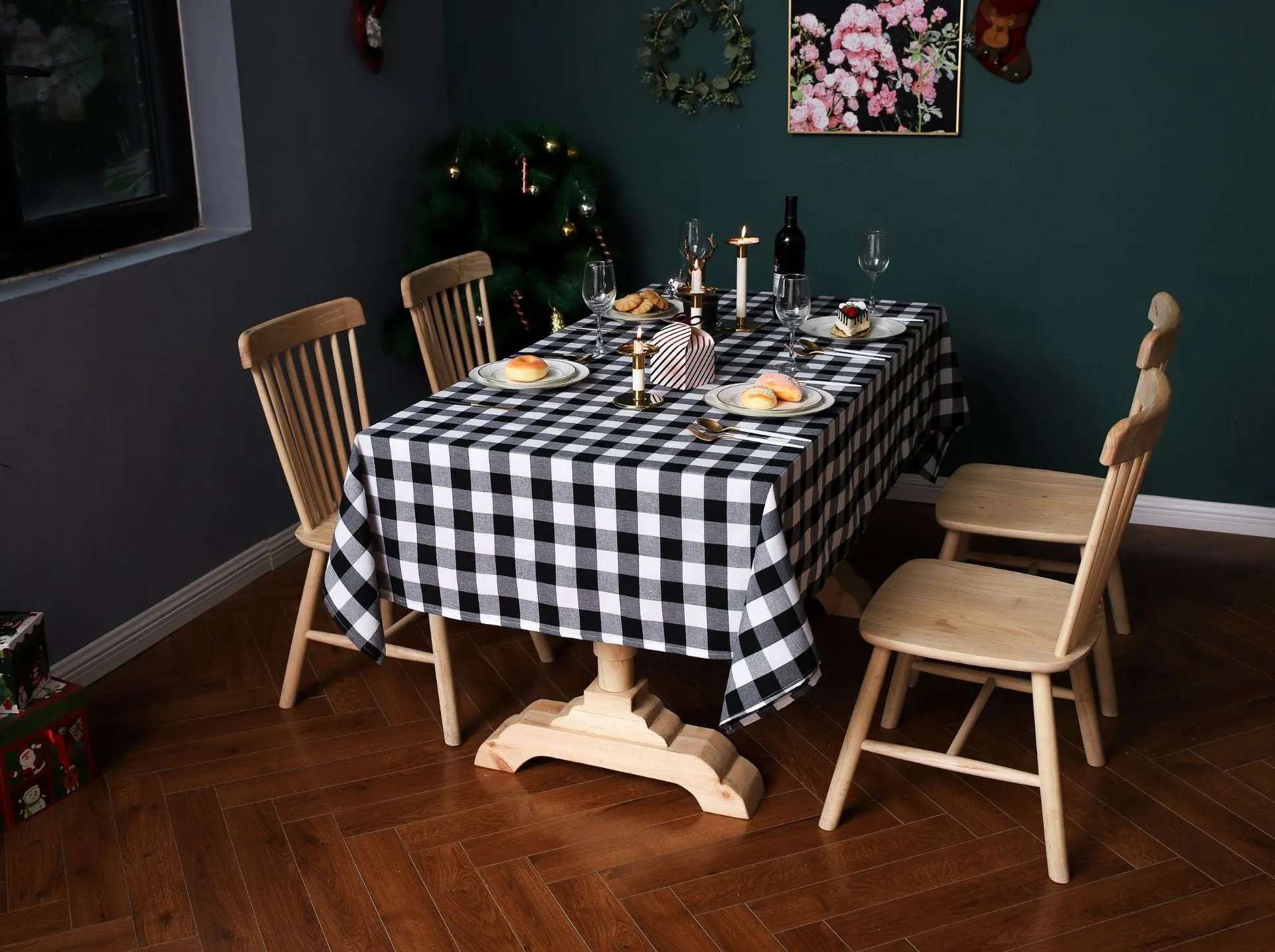Theme Decoration Red Black White Square Plaid Christmas Festival Yarn-Dyed Tablecloth