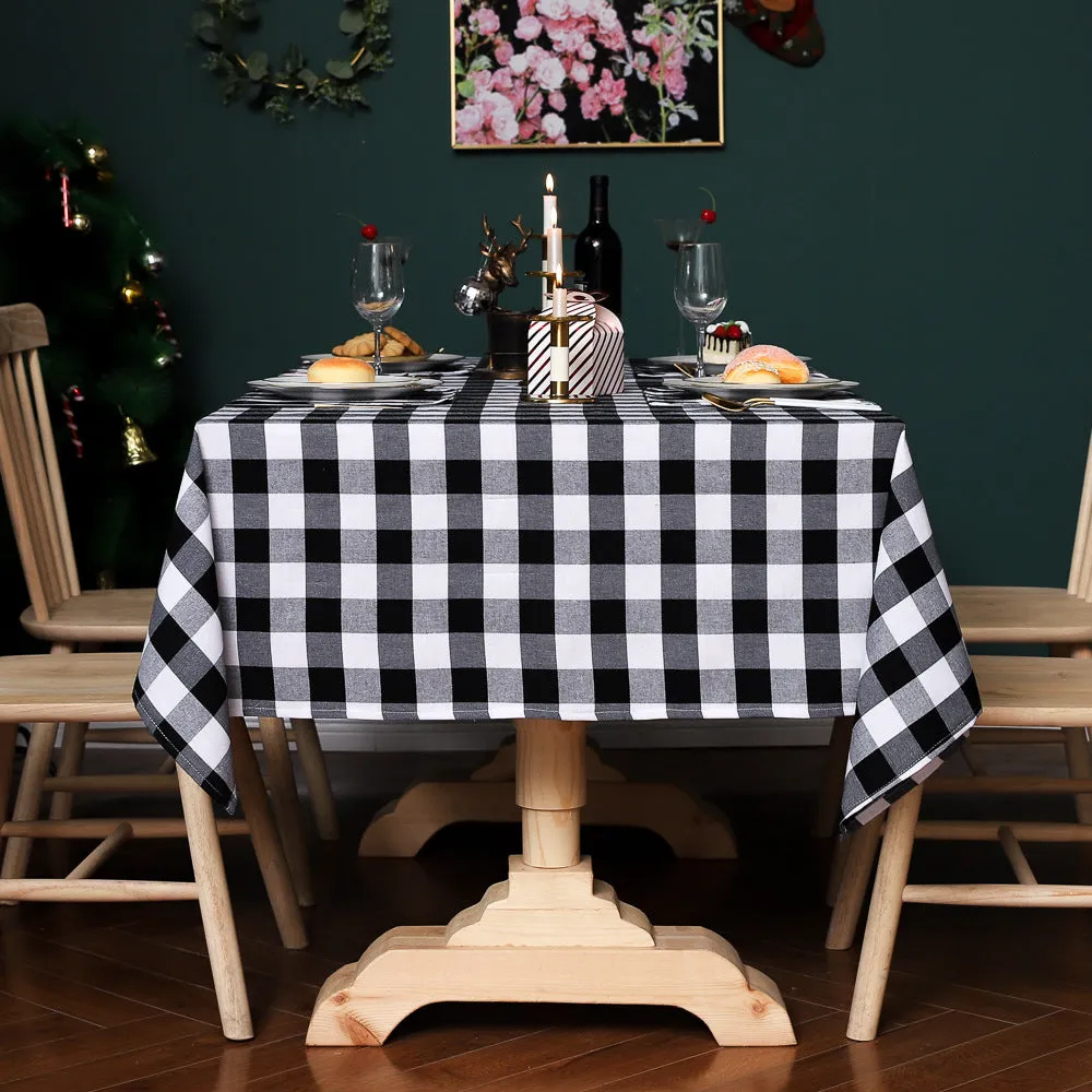 Theme Decoration Red Black White Square Plaid Christmas Festival Yarn-Dyed Tablecloth