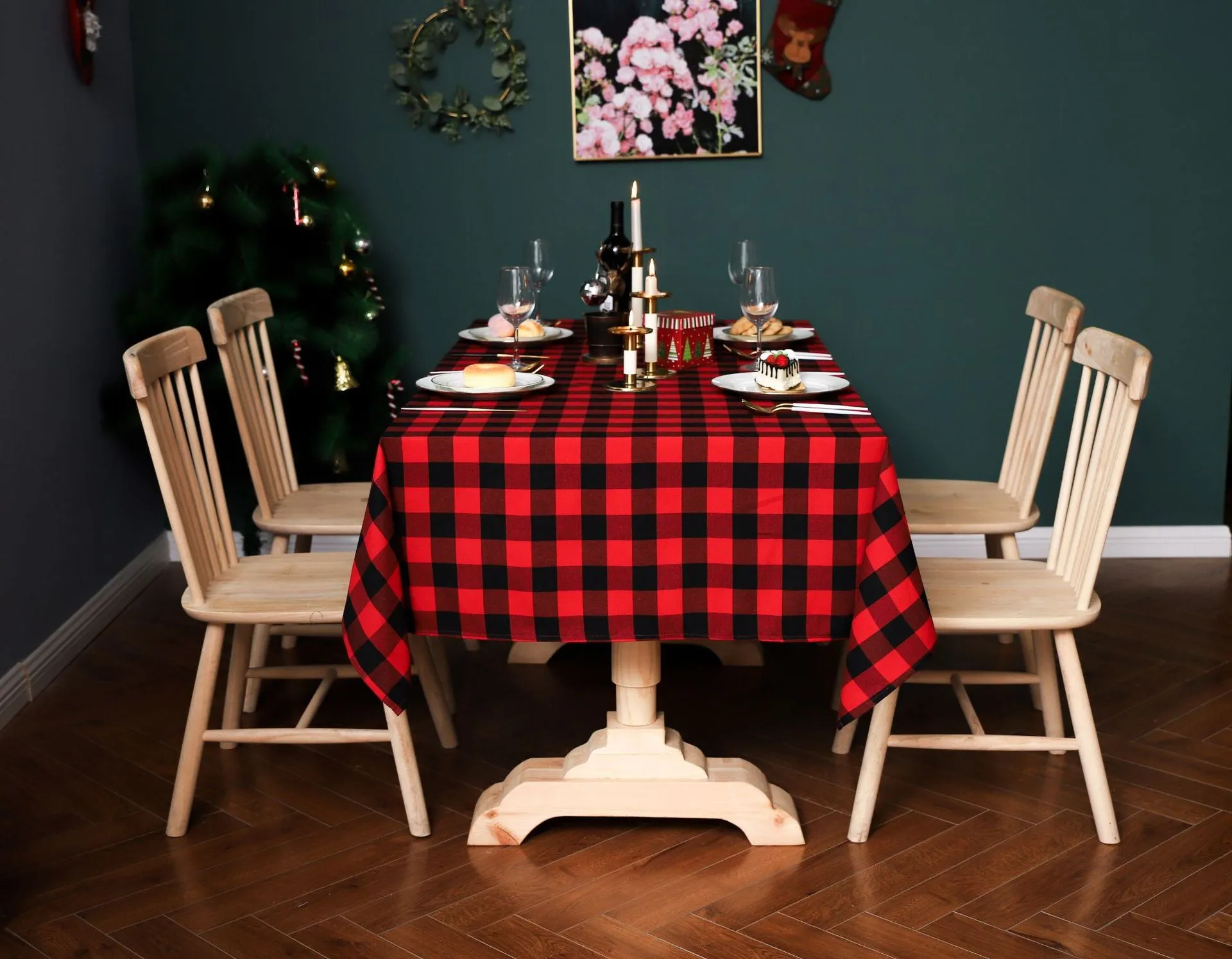 Theme Decoration Red Black White Square Plaid Christmas Festival Yarn-Dyed Tablecloth