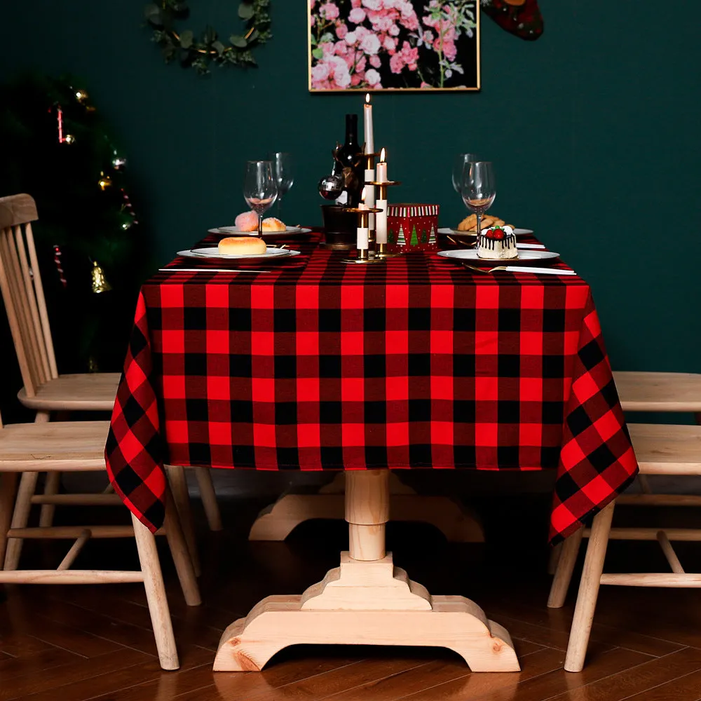 Theme Decoration Red Black White Square Plaid Christmas Festival Yarn-Dyed Tablecloth