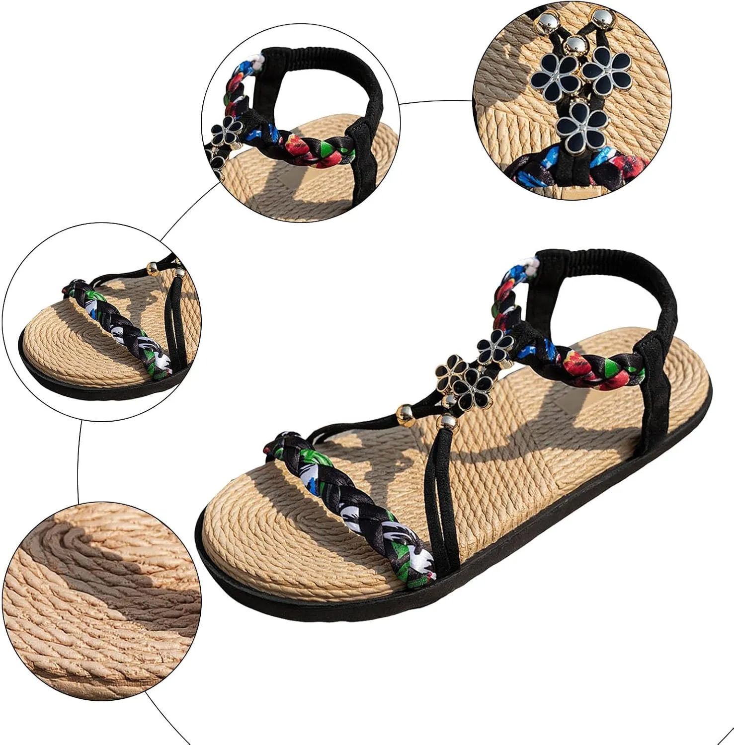 Thick Soled Hollow Women's Shoes Flat Soled Woven Fashionable Casual Rhinestone Outer Wear Sandals Flat Foot Sandals