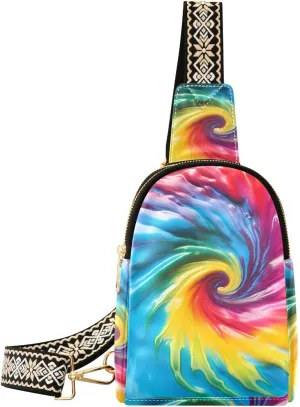Tie Dye Rainbow Sling Bag for Women Fanny Packs for Women Small Leather Fanny Pack Crossbody Bags Fashion Waist Packs Chest Bag for Travel 21340972
