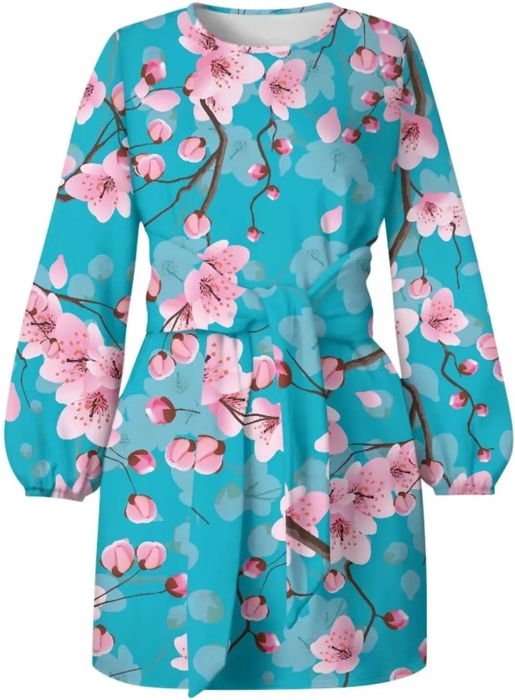 TODIYADDU Dress for Women Elegant Long Sleeve Cocktail Party Dress Mini Dresses with Belt Casual T Shirt Dress Midi Dresses