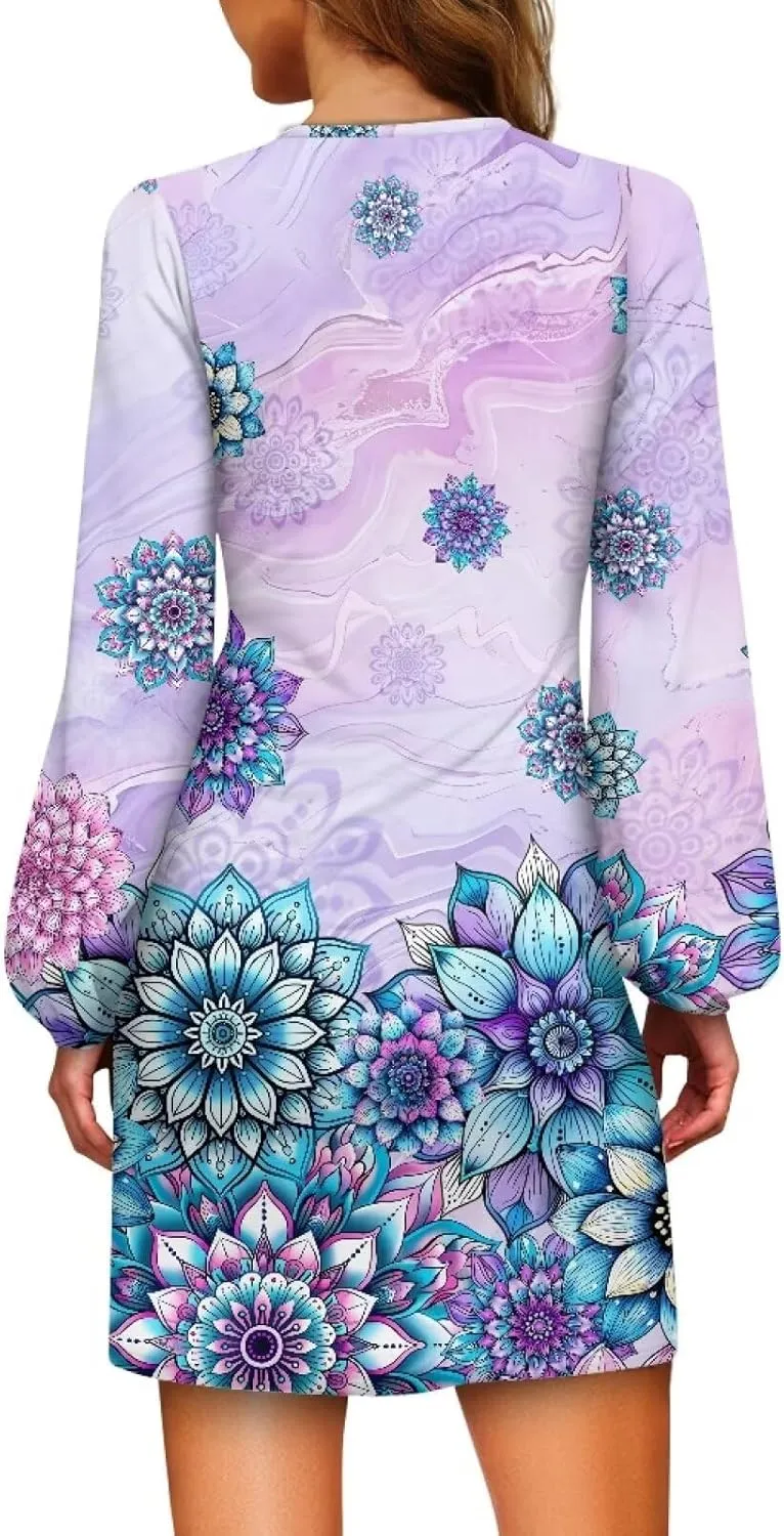 TODIYADDU Dress for Women Elegant Long Sleeve Cocktail Party Dress Mini Dresses with Belt Casual T Shirt Dress Midi Dresses