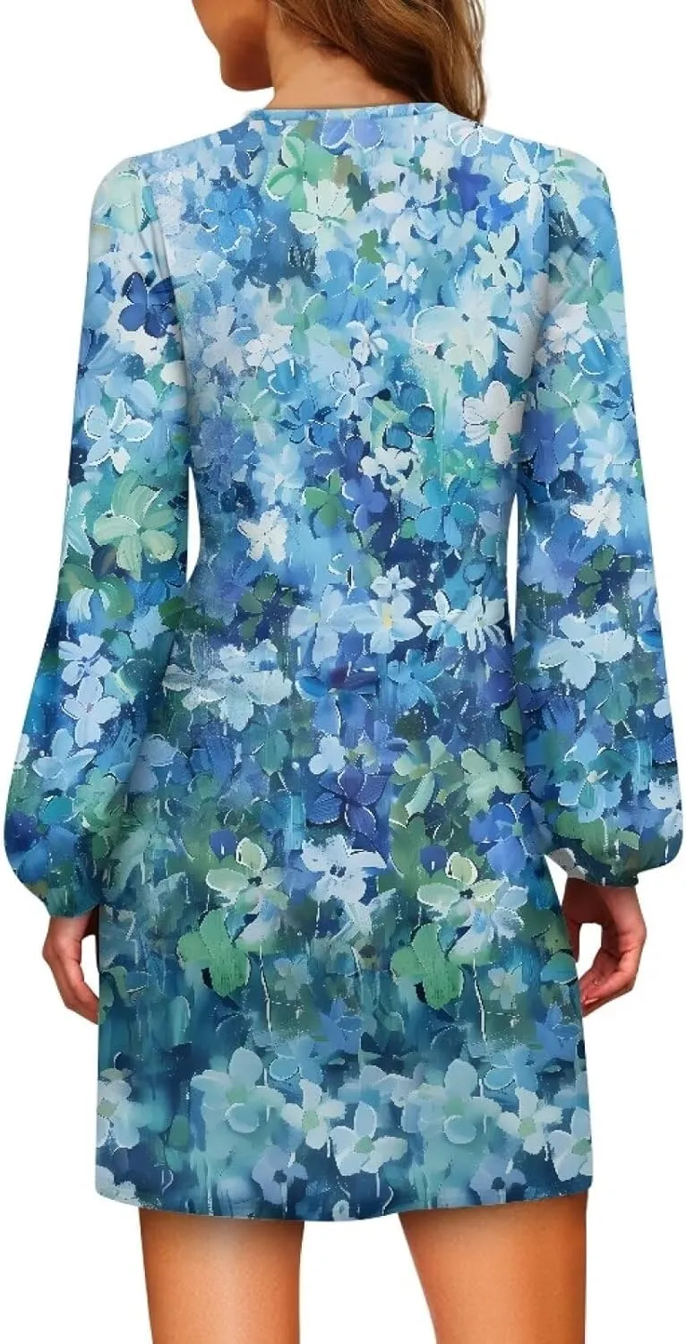 TODIYADDU Dress for Women Elegant Long Sleeve Cocktail Party Dress Mini Dresses with Belt Casual T Shirt Dress Midi Dresses