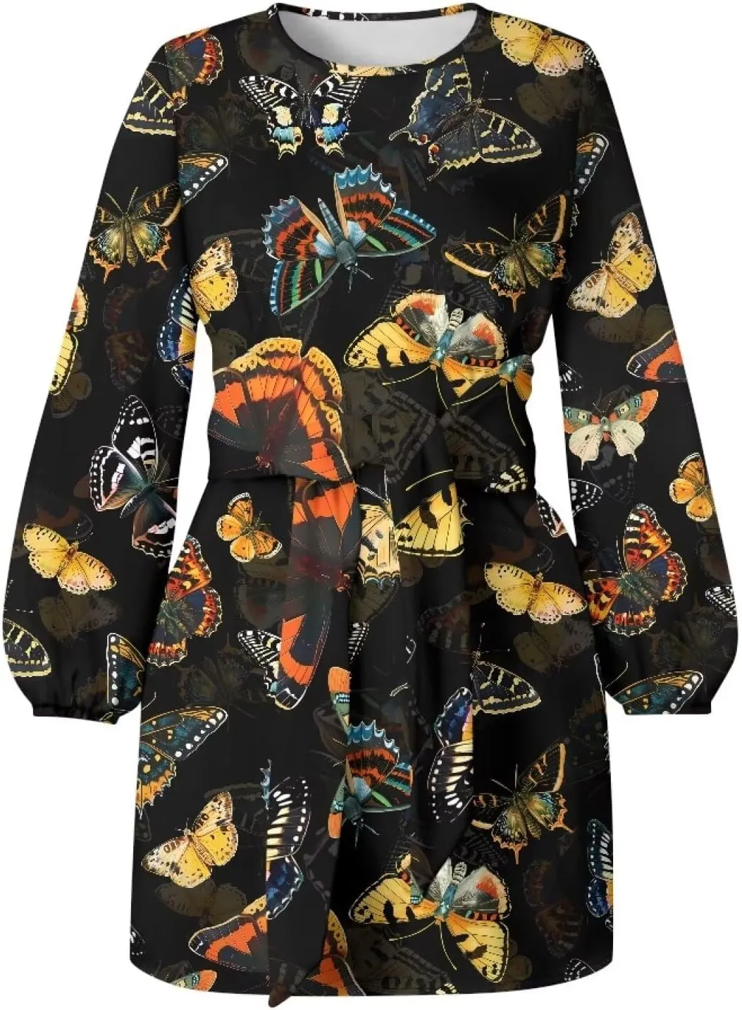 TODIYADDU Dress for Women Elegant Long Sleeve Cocktail Party Dress Mini Dresses with Belt Casual T Shirt Dress Midi Dresses