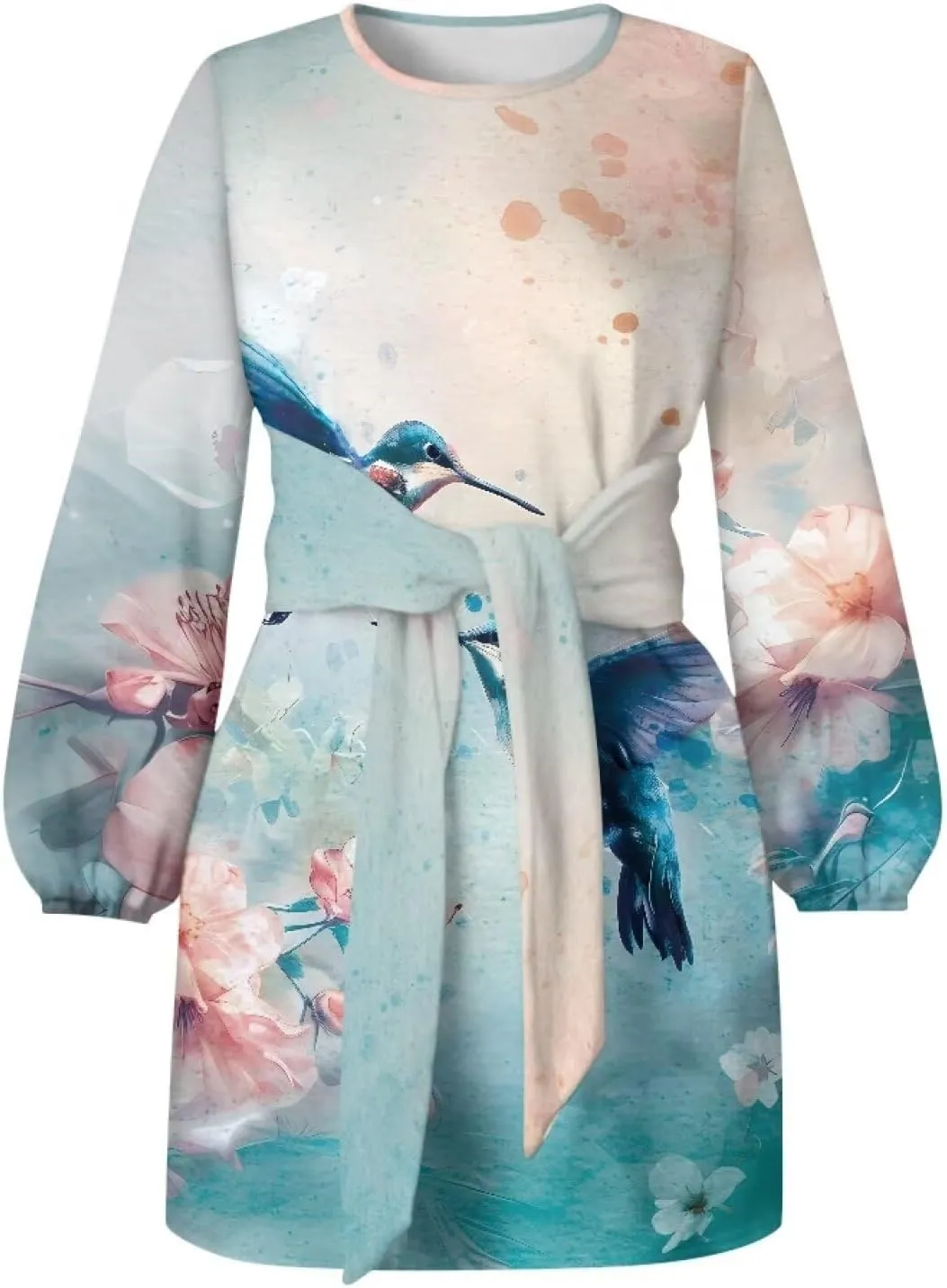 TODIYADDU Womens Casual Long Sleeve Tie Dress Trendy Midi Dress with Belt Elegant Tie Knot Mini Short Swing Skater Dresses