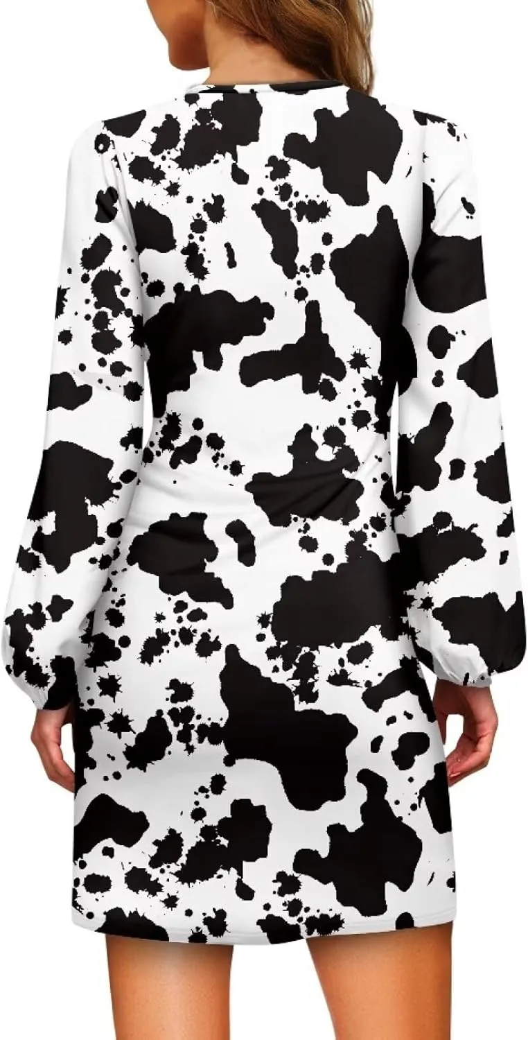 TODIYADDU Womens Casual Long Sleeve Tie Dress Trendy Midi Dress with Belt Elegant Tie Knot Mini Short Swing Skater Dresses