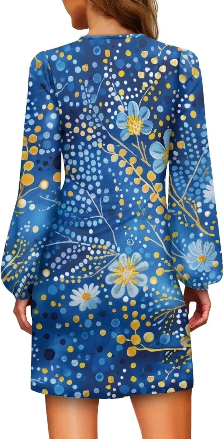 TODIYADDU Womens Dress Trendy Dresses with Lantern Sleeves Mini Short Dresses with Belt Womens Flowy Swing Midi Dress Gifts