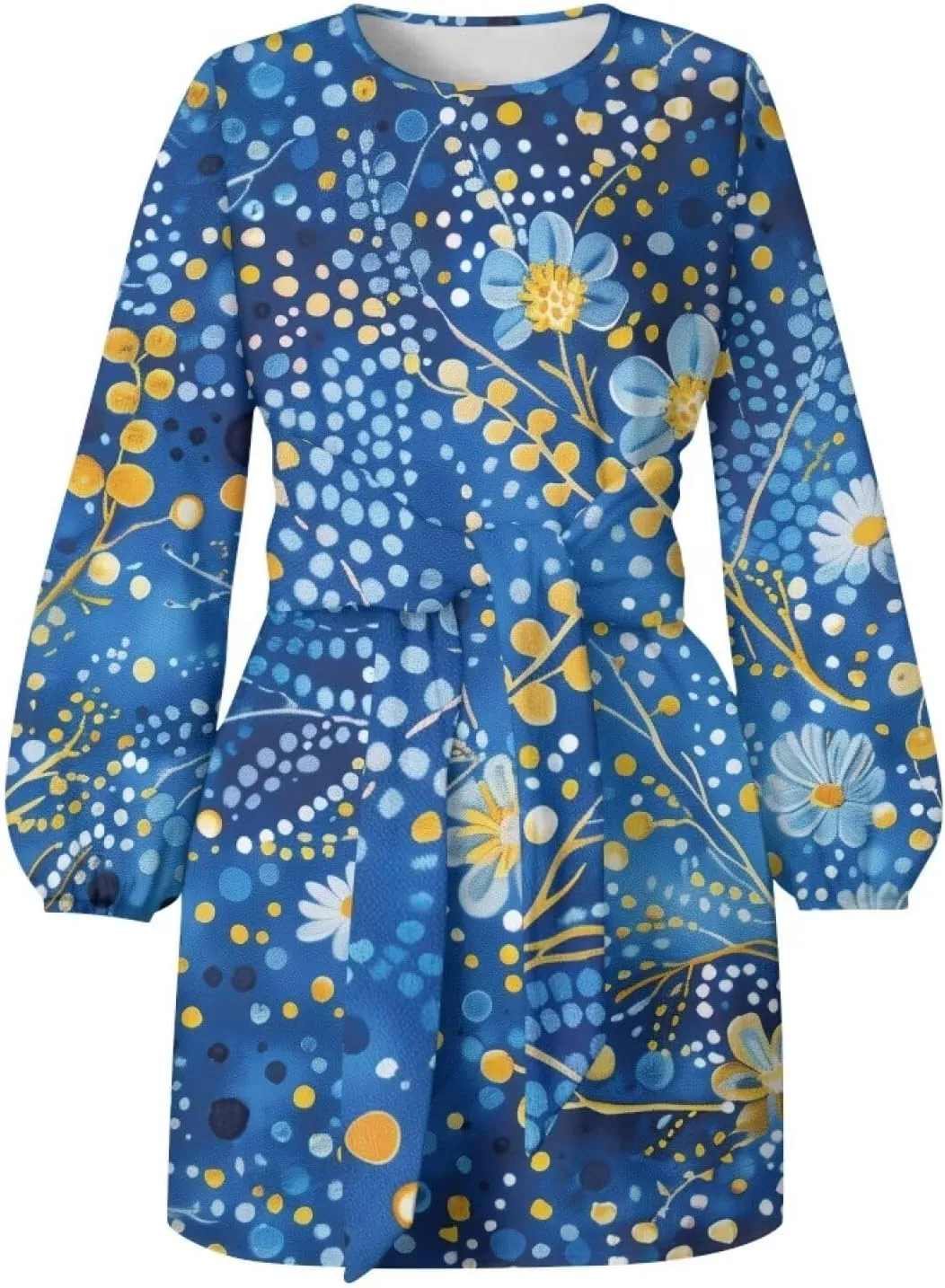 TODIYADDU Womens Dress Trendy Dresses with Lantern Sleeves Mini Short Dresses with Belt Womens Flowy Swing Midi Dress Gifts