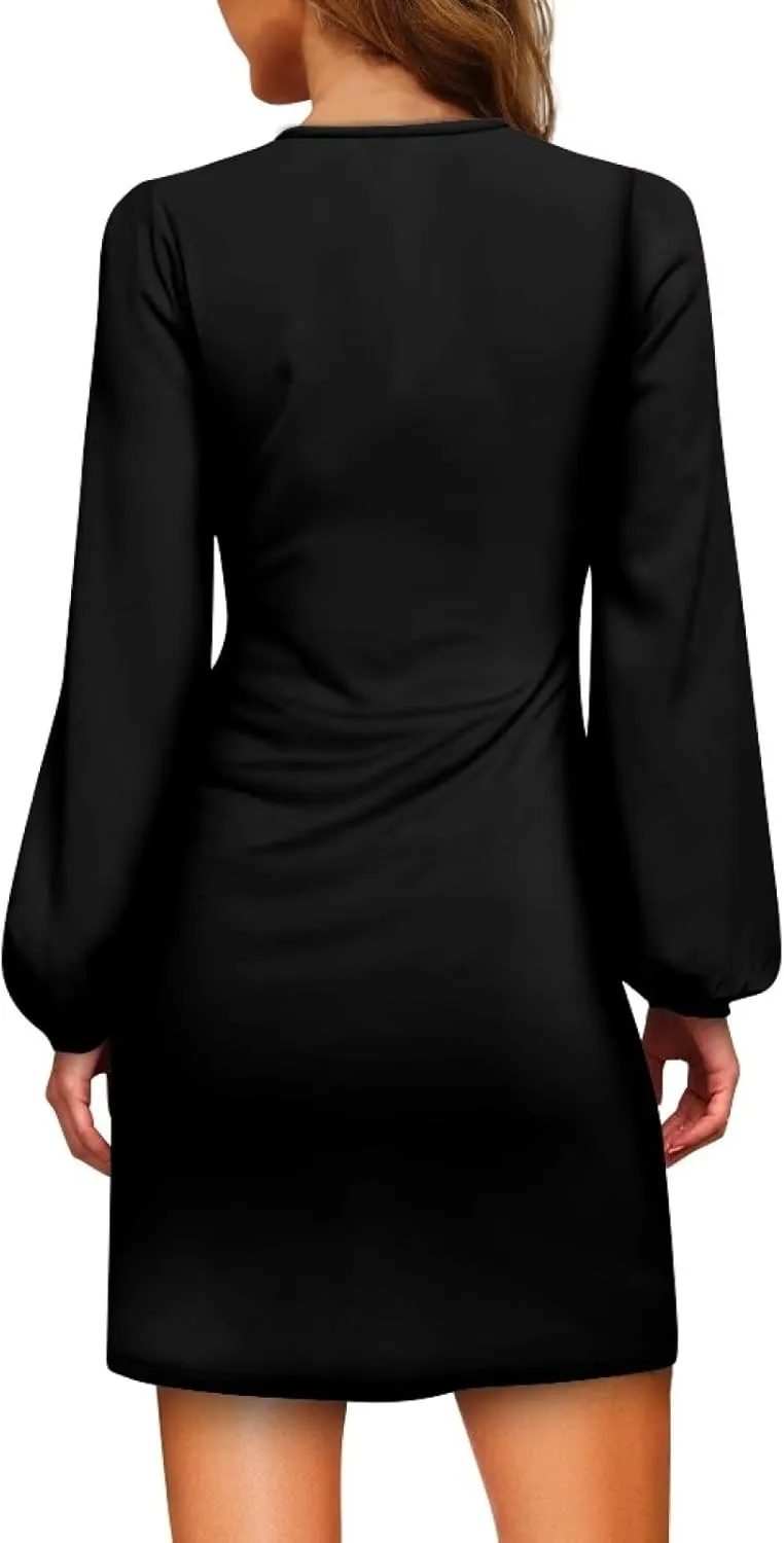 TODIYADDU Womens Dress Trendy Dresses with Lantern Sleeves Mini Short Dresses with Belt Womens Flowy Swing Midi Dress Gifts