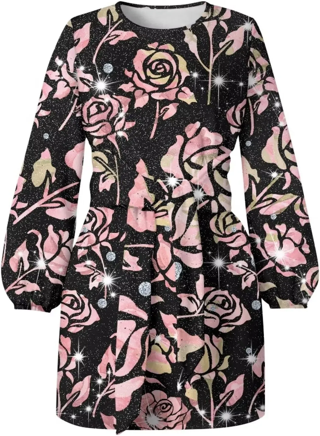 TODIYADDU Womens Dress Trendy Dresses with Lantern Sleeves Mini Short Dresses with Belt Womens Flowy Swing Midi Dress Gifts