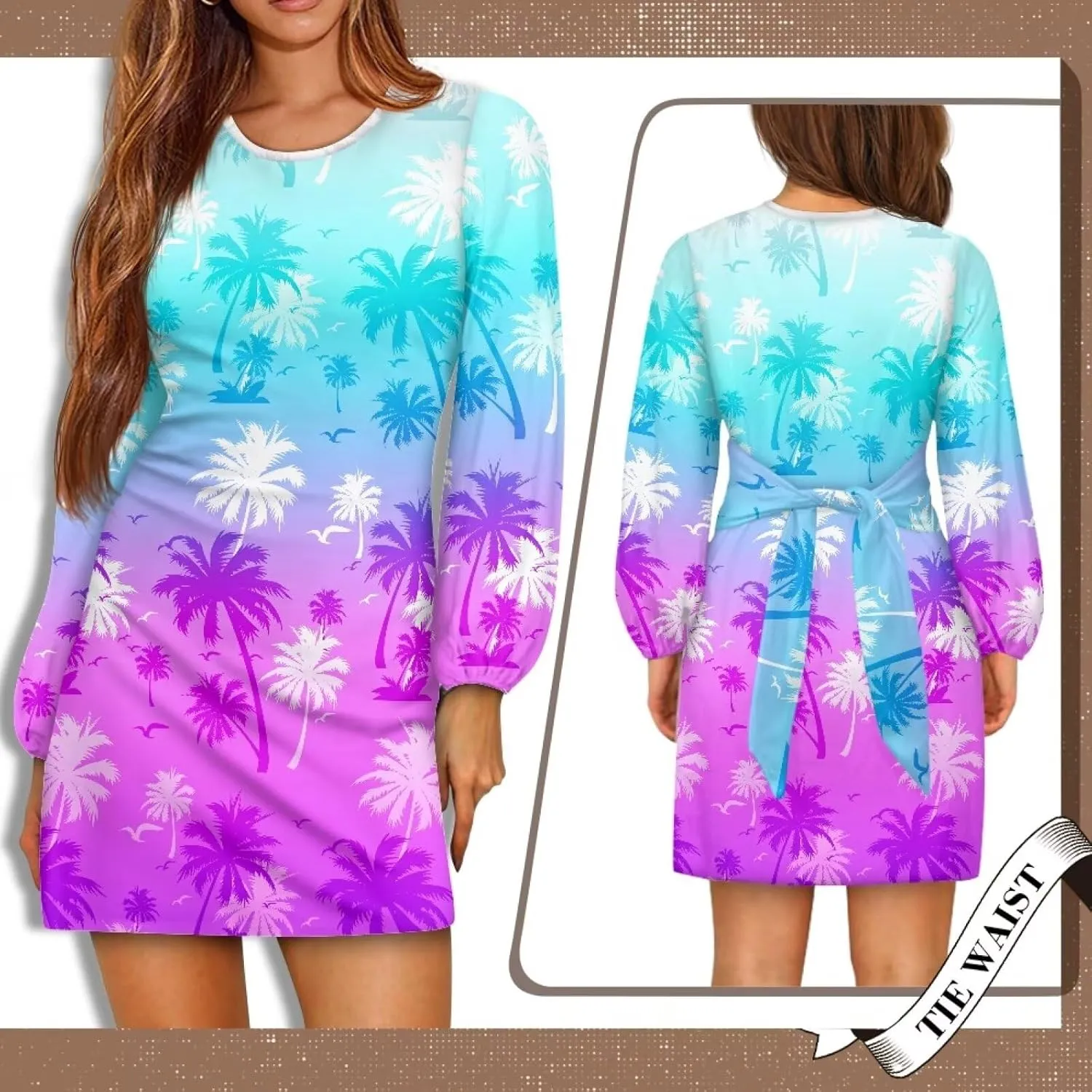 TODIYADDU Womens Dress Trendy Dresses with Lantern Sleeves Mini Short Dresses with Belt Womens Flowy Swing Midi Dress Gifts