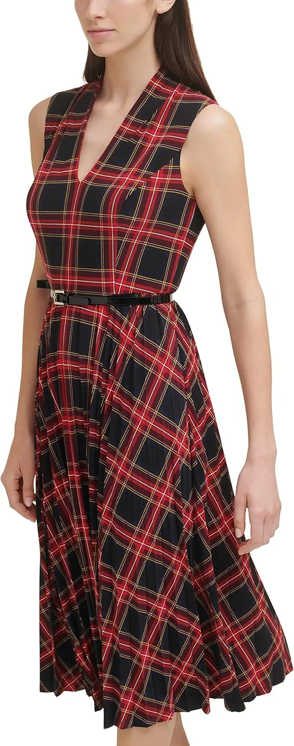 Tommy Hilfiger Women's Sleeveless Jersey Midi Dress With Pleated Skirt
