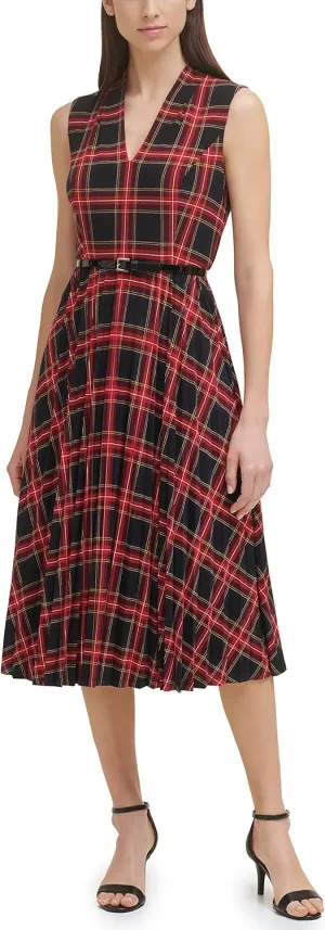 Tommy Hilfiger Women's Sleeveless Jersey Midi Dress With Pleated Skirt