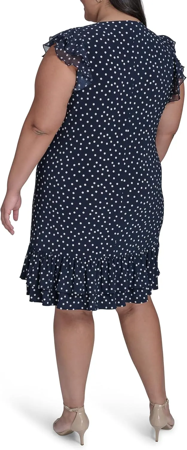 Tommy Hilfiger Women's Sleeveless Round Neck Ruffle Trim Mini Dress