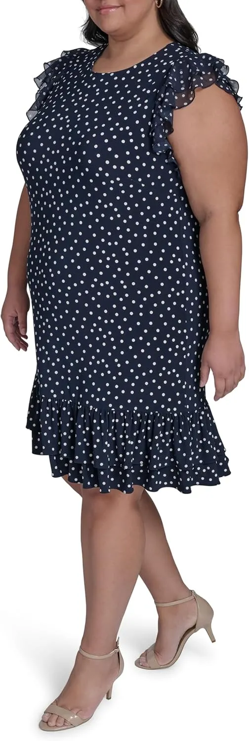 Tommy Hilfiger Women's Sleeveless Round Neck Ruffle Trim Mini Dress