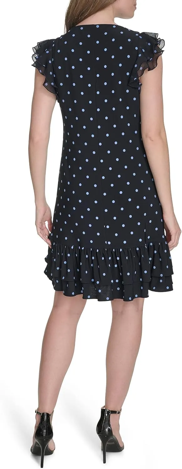 Tommy Hilfiger Women's Sleeveless Round Neck Ruffle Trim Mini Dress