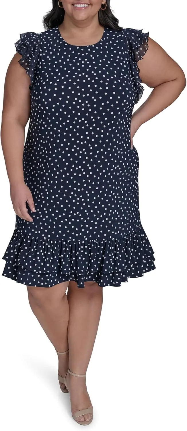 Tommy Hilfiger Women's Sleeveless Round Neck Ruffle Trim Mini Dress